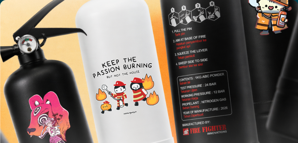 Fire Fighter × 12 Artists collectible extinguisher designs